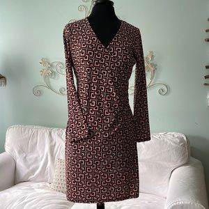 Jude Connally Cross over dress. Long sleeve. Size M. Red, Black and White